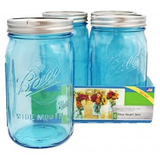 SOLD OUT - Ball Elite BLUE wide mouth Quart  jars and Lids x 4  